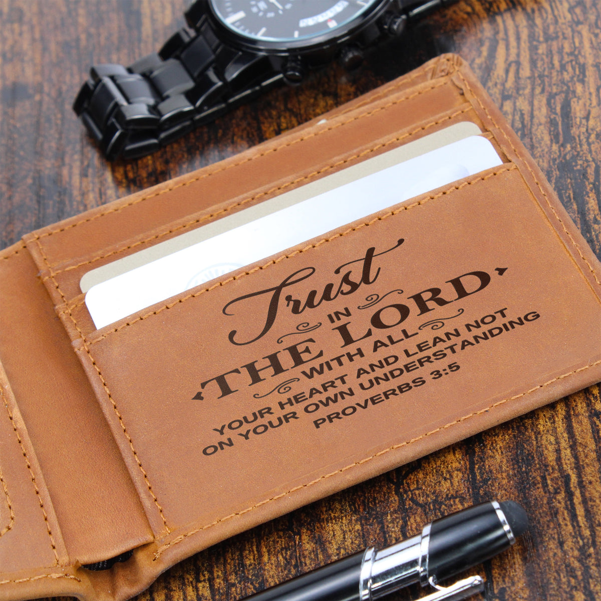 Graphic Leather Wallet - Proverbs 3:5 - Bible Verse - The Shoppers Outlet