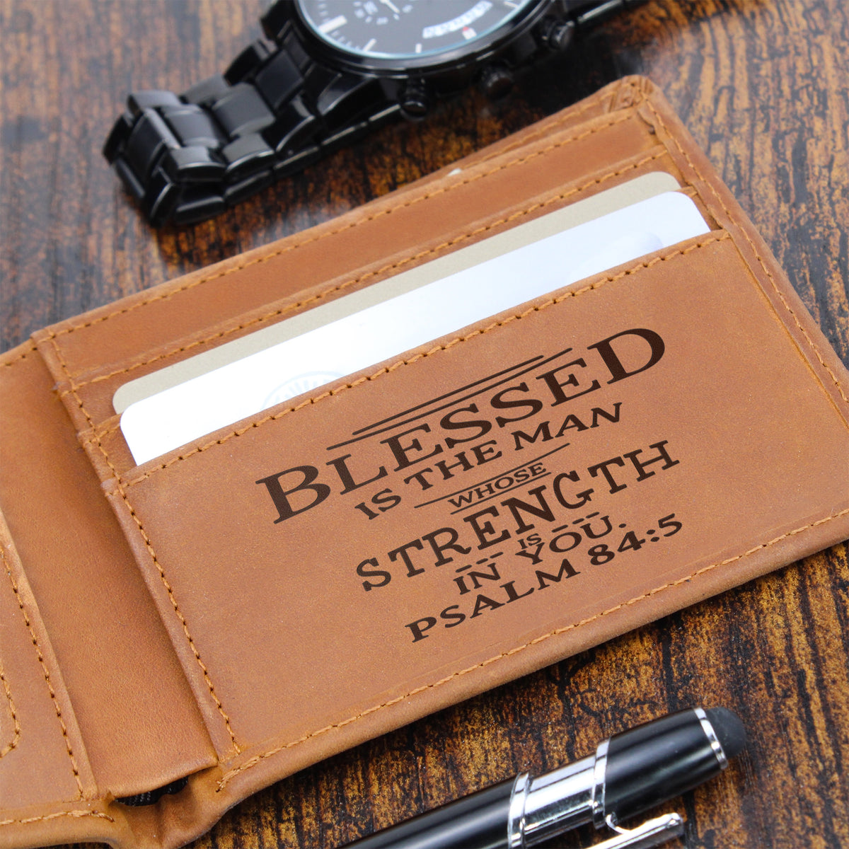 Graphic Leather Wallet - PSALM 84:5 - Bible Verse - The Shoppers Outlet