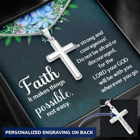 Faith - It Makes Things Possible Not Easy - Personalized Cross Necklace - The Shoppers Outlet