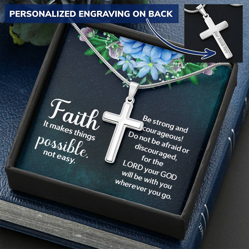 Faith - It Makes Things Possible Not Easy - Personalized Cross Necklace - The Shoppers Outlet