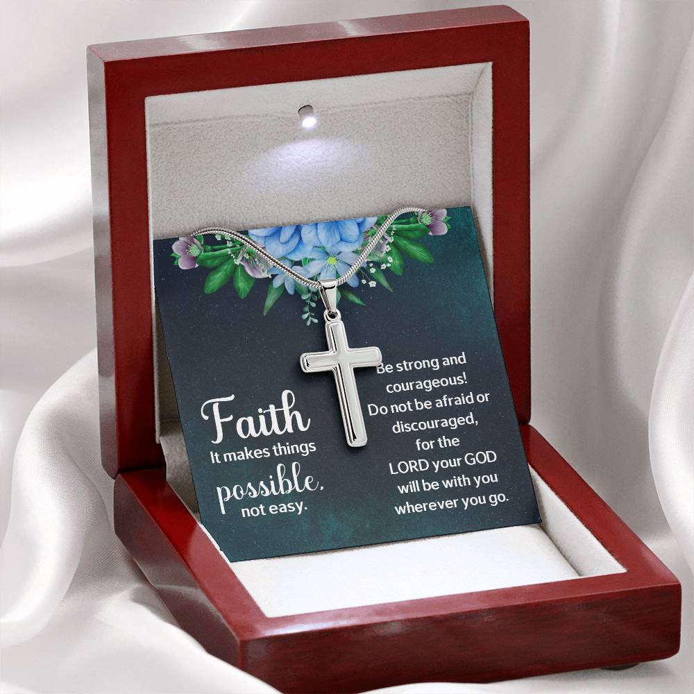 Faith - It Makes Things Possible Not Easy - Personalized Cross Necklace - The Shoppers Outlet