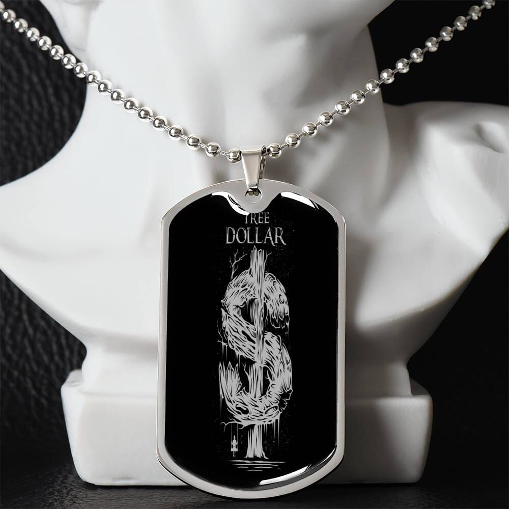 Silver Tree Dollar Sign - Dog Tag Necklace - The Shoppers Outlet