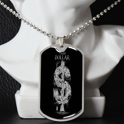 Silver Tree Dollar Sign - Dog Tag Necklace - The Shoppers Outlet