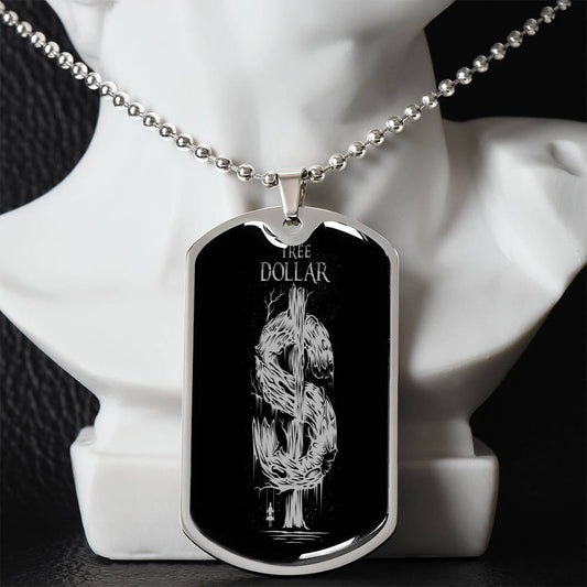 Silver Tree Dollar Sign - Dog Tag Necklace - The Shoppers Outlet
