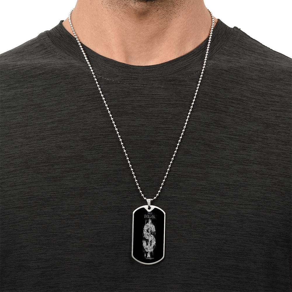 TREE DOLLAR SIGN - SILVER DESIGN - DOG TAG NECKLACE - The Shoppers Outlet