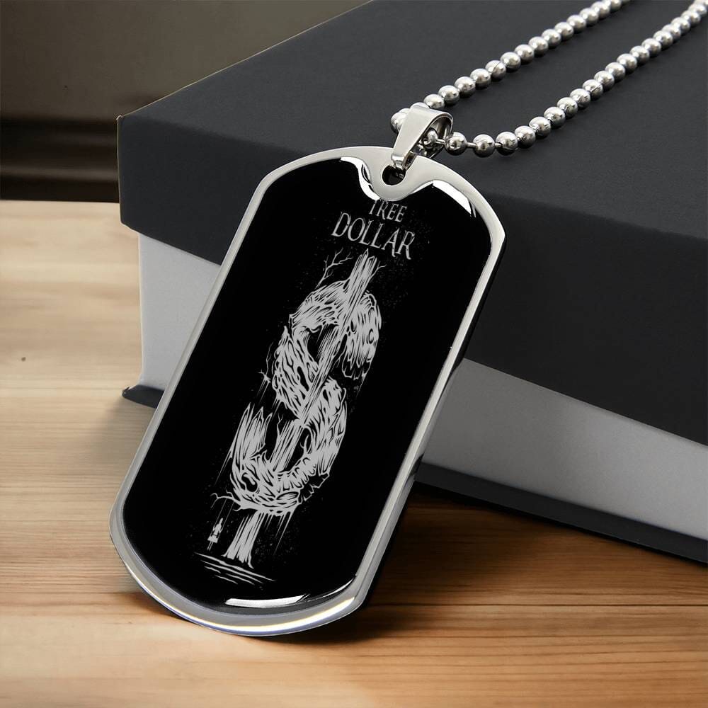 Silver Tree Dollar Sign - Dog Tag Necklace - The Shoppers Outlet