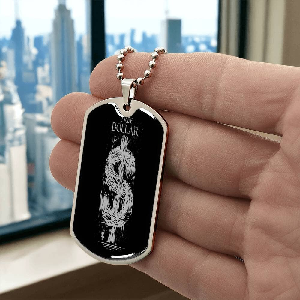 Silver Tree Dollar Sign - Dog Tag Necklace - The Shoppers Outlet