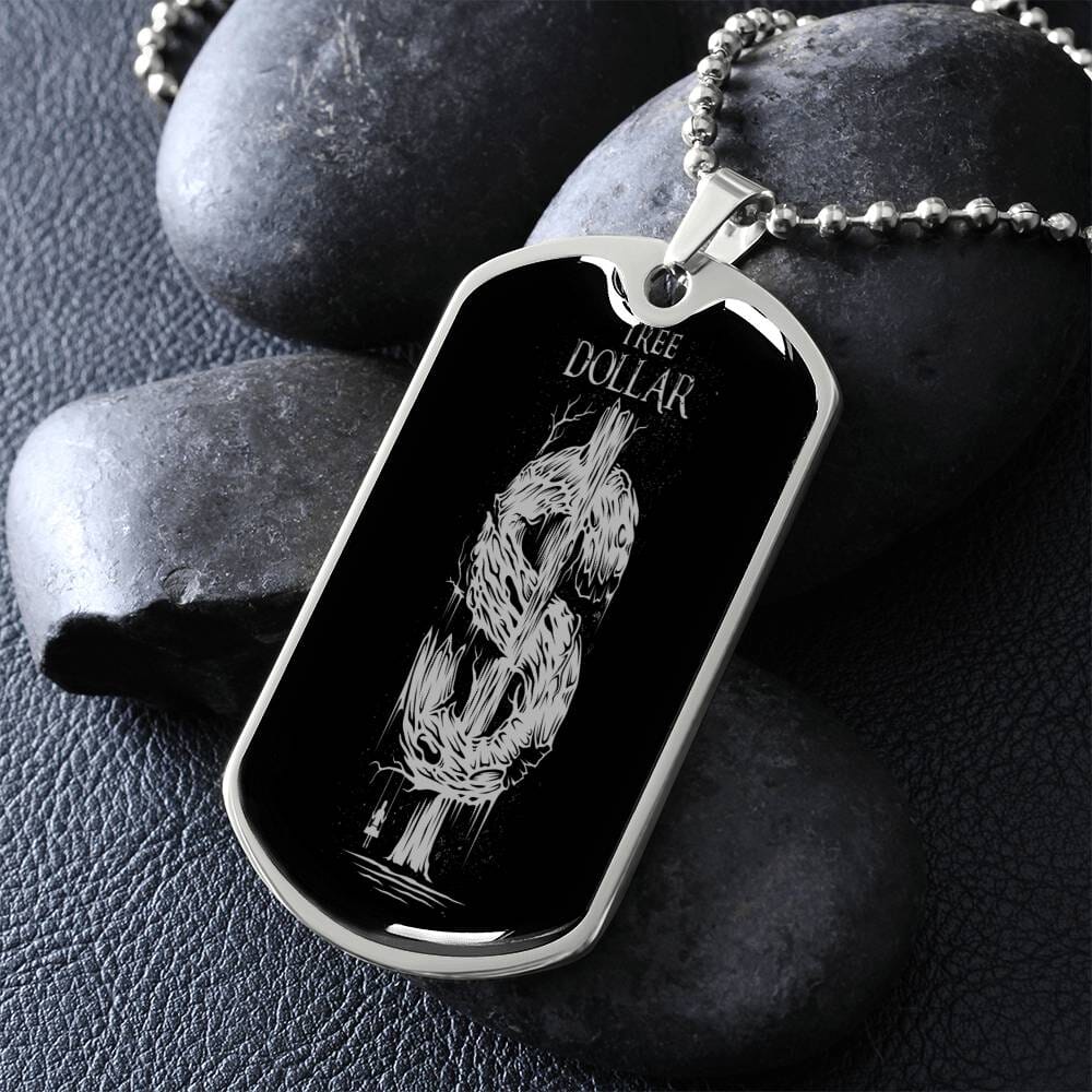 Silver Tree Dollar Sign - Dog Tag Necklace - The Shoppers Outlet