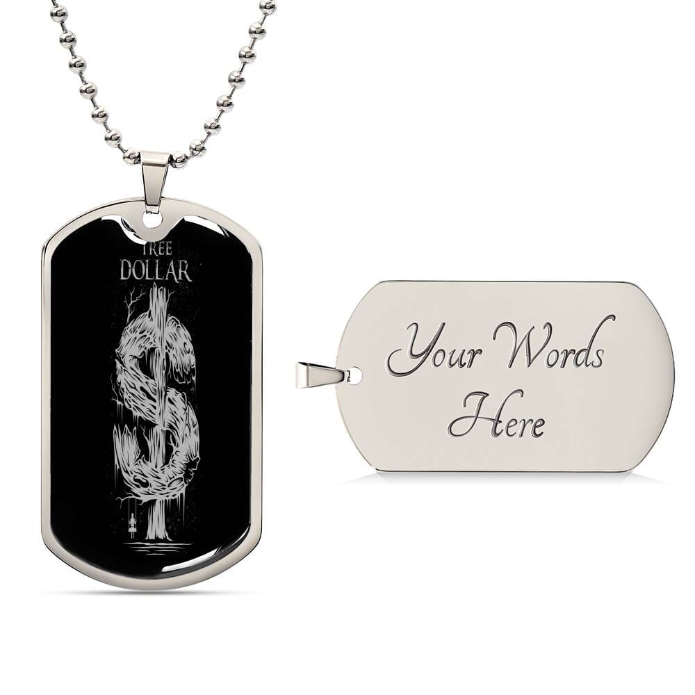 Silver Tree Dollar Sign - Dog Tag Necklace - The Shoppers Outlet