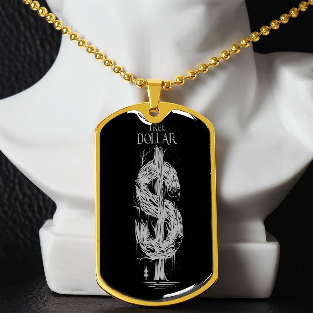 Silver Tree Dollar Sign - Dog Tag Necklace - The Shoppers Outlet