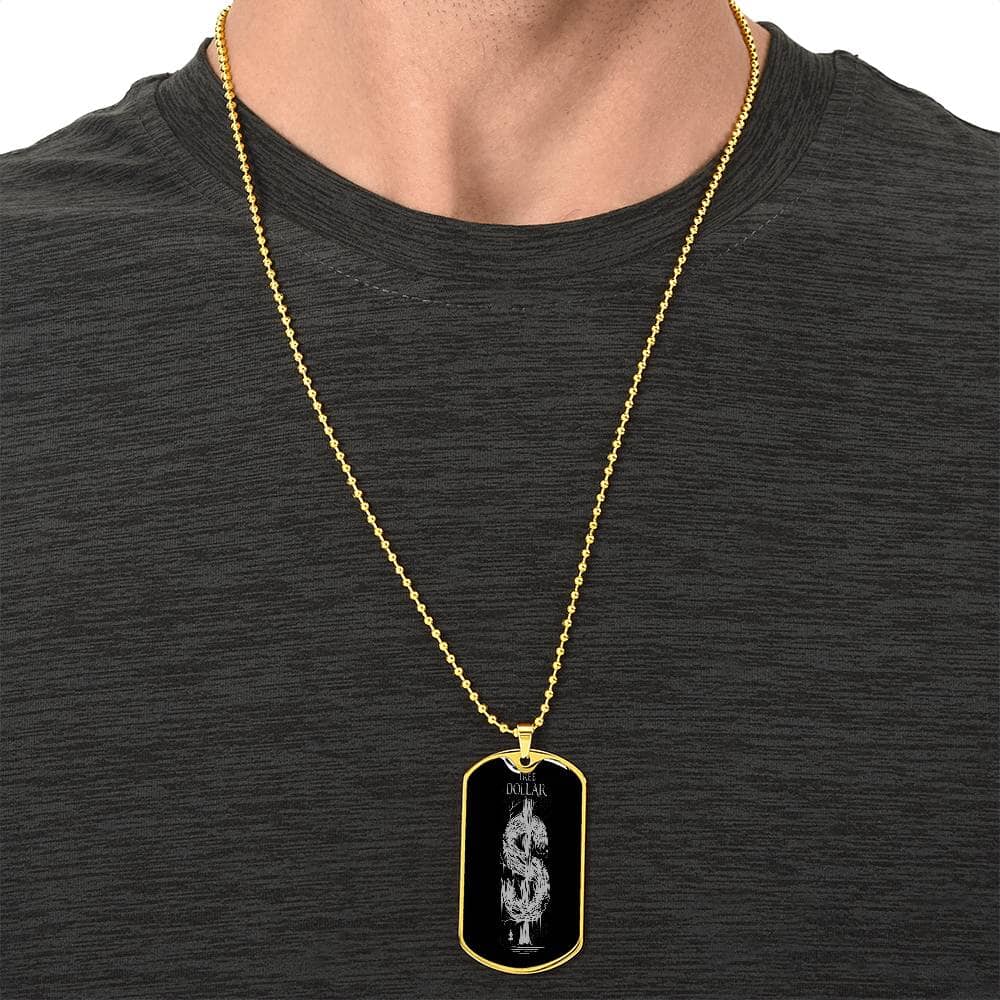 Silver Tree Dollar Sign - Dog Tag Necklace - The Shoppers Outlet