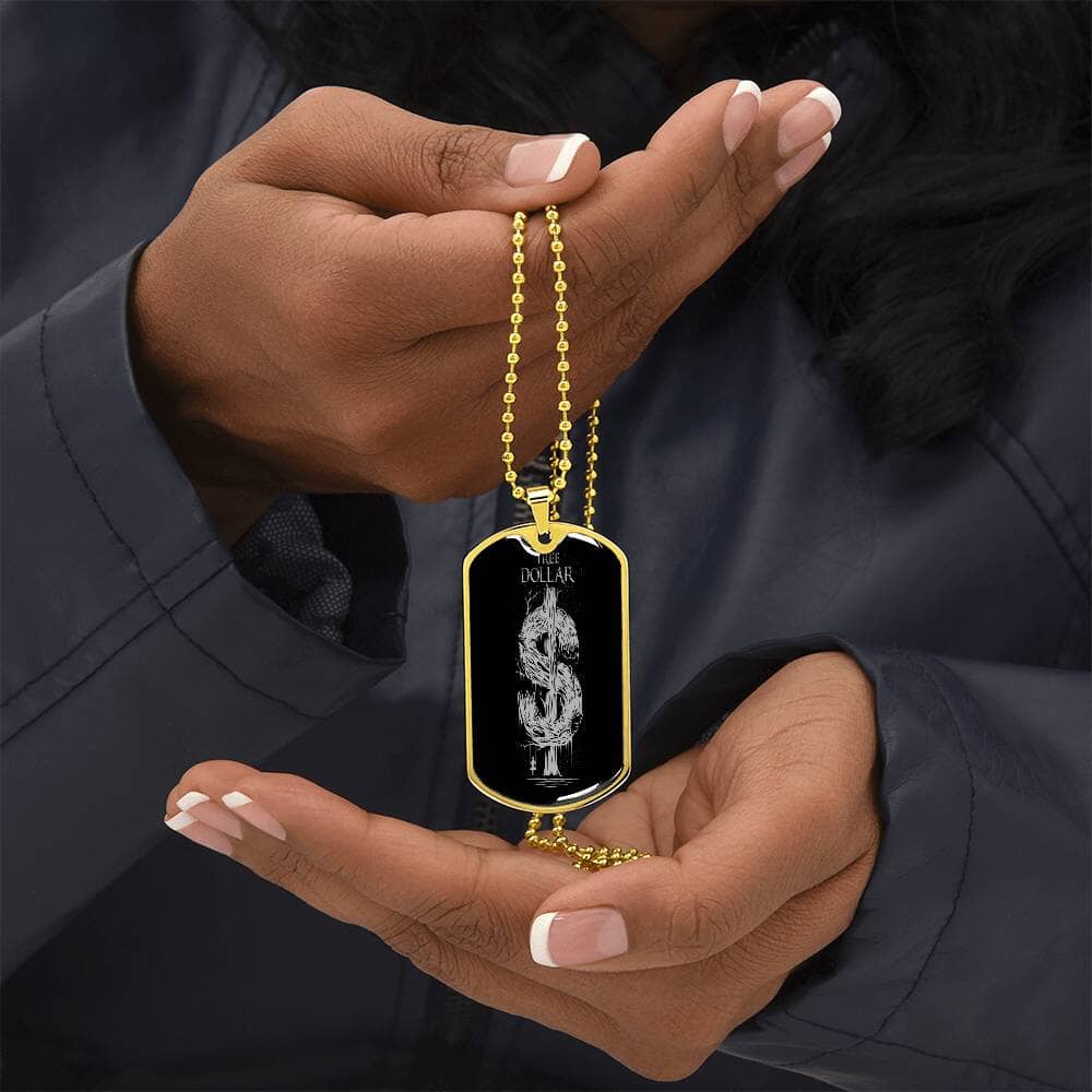 Silver Tree Dollar Sign - Dog Tag Necklace - The Shoppers Outlet