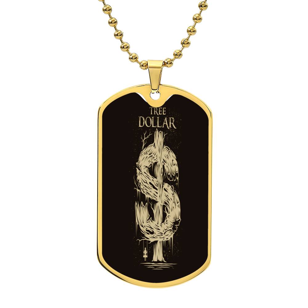 TREE DOLLAR SIGN - GOLD DESIGN - DOG TAG NECKLACE - The Shoppers Outlet