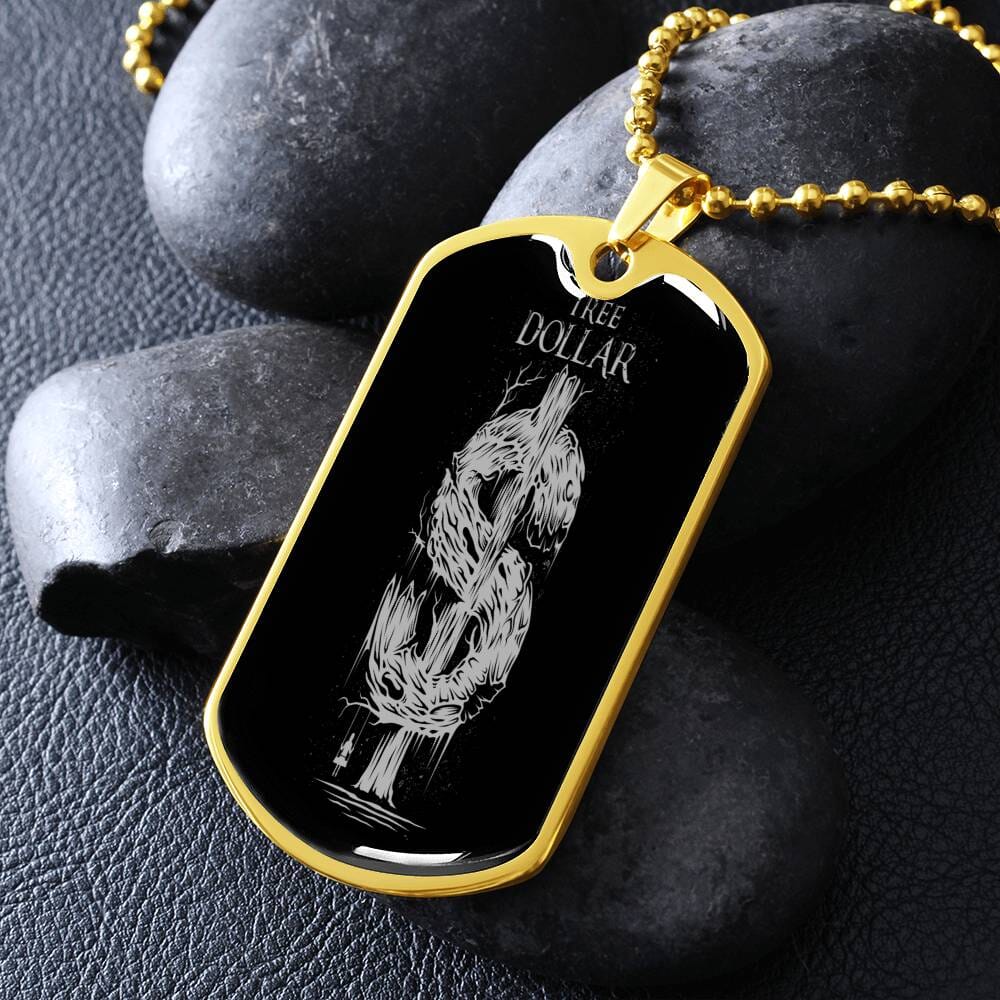 Silver Tree Dollar Sign - Dog Tag Necklace - The Shoppers Outlet