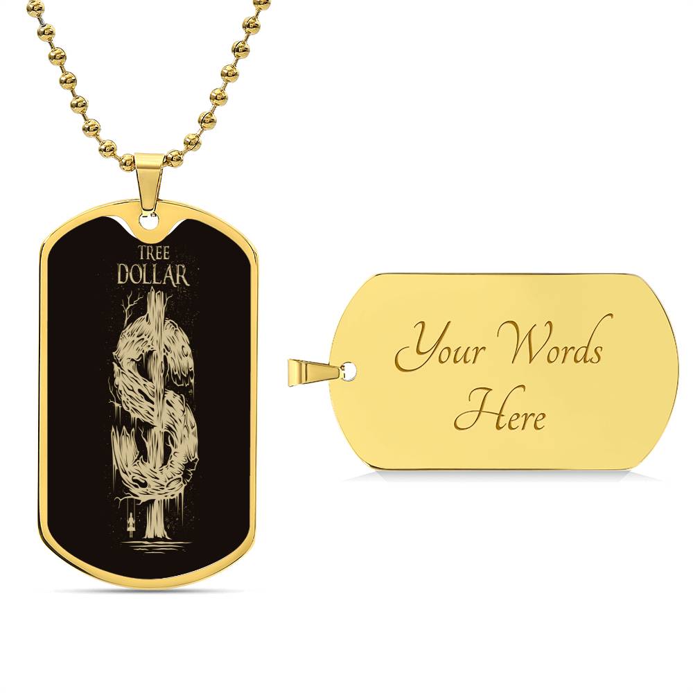 TREE DOLLAR SIGN - GOLD DESIGN - DOG TAG NECKLACE - The Shoppers Outlet