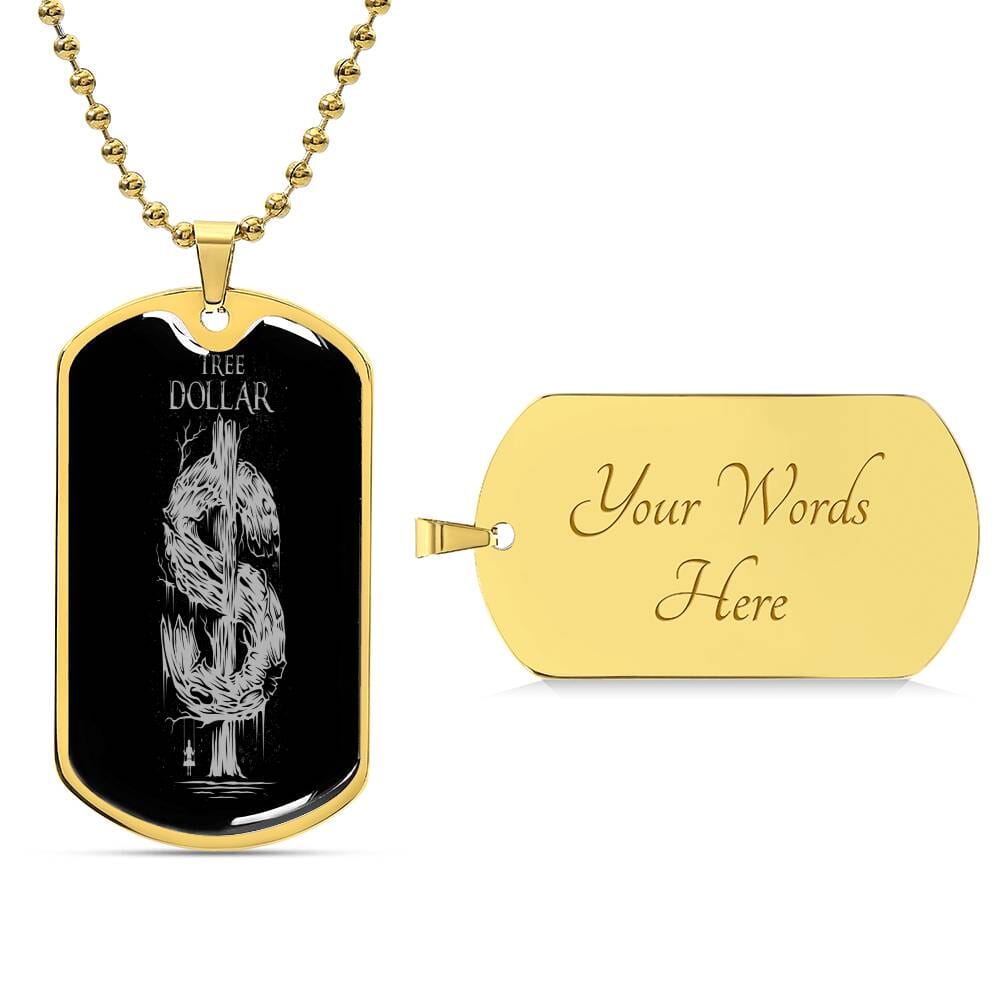 Silver Tree Dollar Sign - Dog Tag Necklace - The Shoppers Outlet