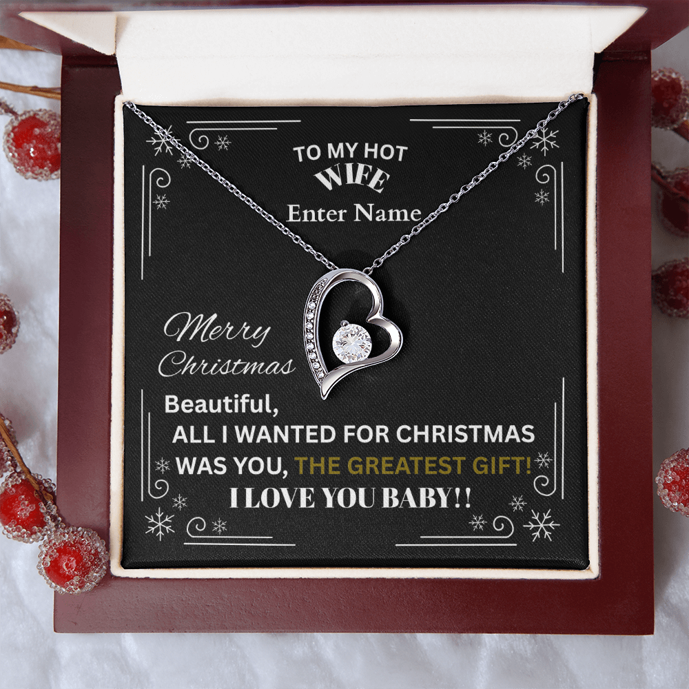 Gift For Wife - All I Wanted For Christmas - PERSONALIZED NAME MESSAGE CARD - Forever Love Necklace