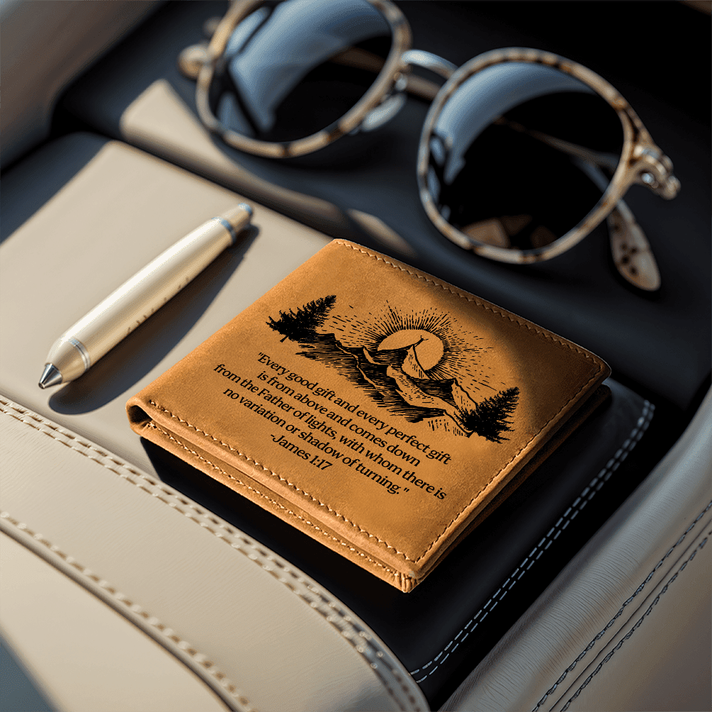 Graphic Leather Wallet - Bible Verse - James 1:17 - The Shoppers Outlet