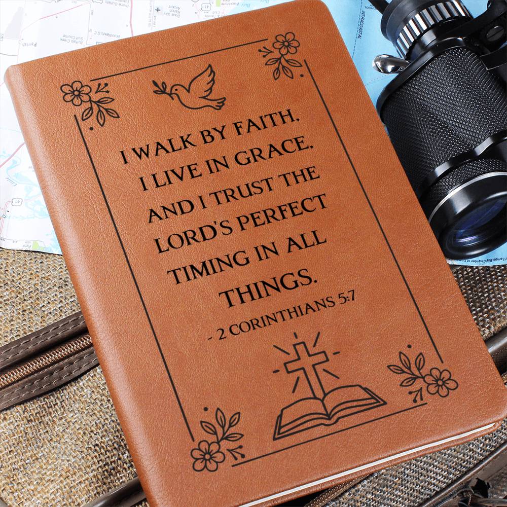 Graphic Leather Journal - I Walk By Faith - 2 Corinthians 5:7 NIV - The Shoppers Outlet