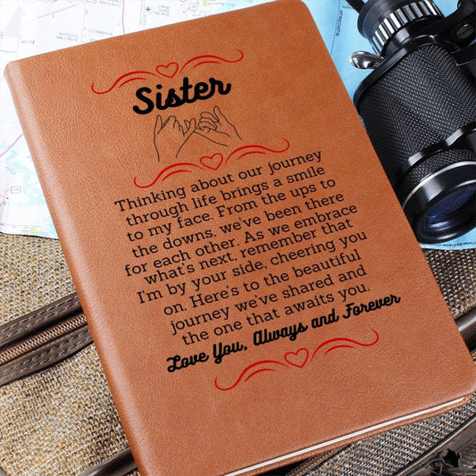 Graphic Leather Journal - Sister - Thinking About Our Journey - The Shoppers Outlet