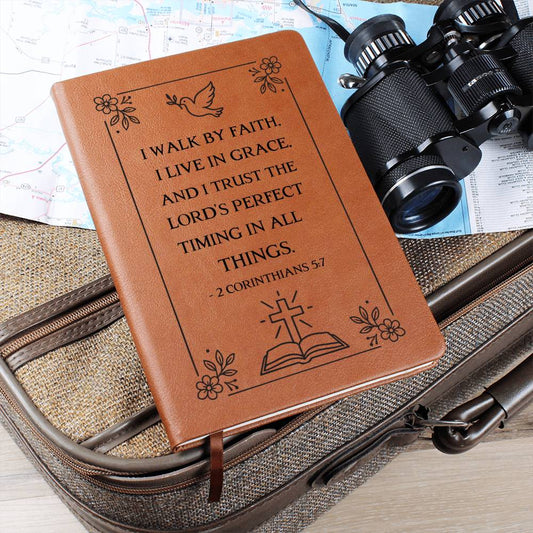 Graphic Leather Journal - I Walk By Faith - 2 Corinthians 5:7 NIV - The Shoppers Outlet