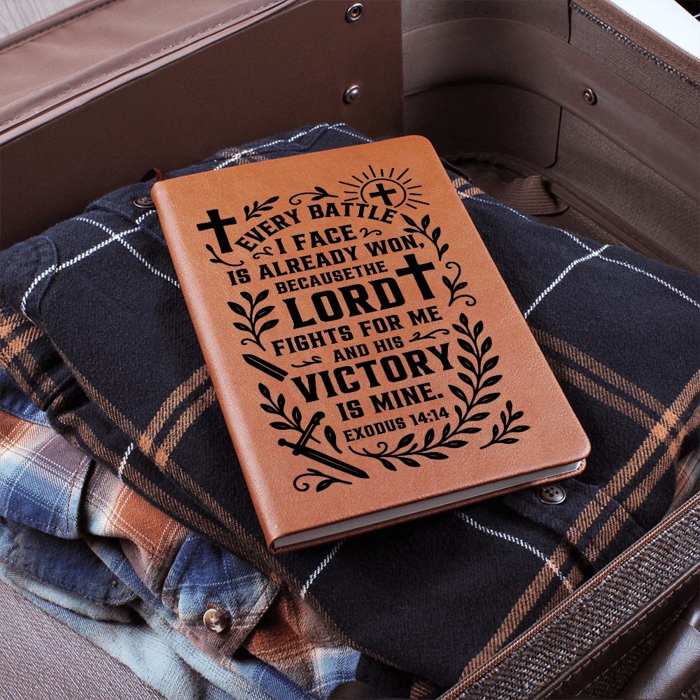 Graphic Leather Journal - Every Battle I Face - Exodus 14:14 NIV - The Shoppers Outlet