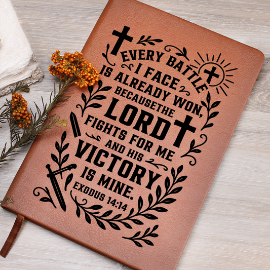 Graphic Leather Journal - Every Battle I Face - Exodus 14:14 NIV - The Shoppers Outlet