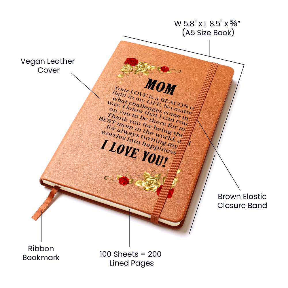 Graphic Leather Journal - Mom - Your Love Is A Beacon Of Light - The Shoppers Outlet