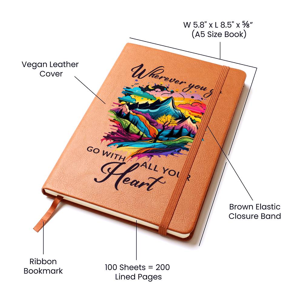 Graphic Leather Journal - Wherever You Go - Go With All Your Heart - The Shoppers Outlet