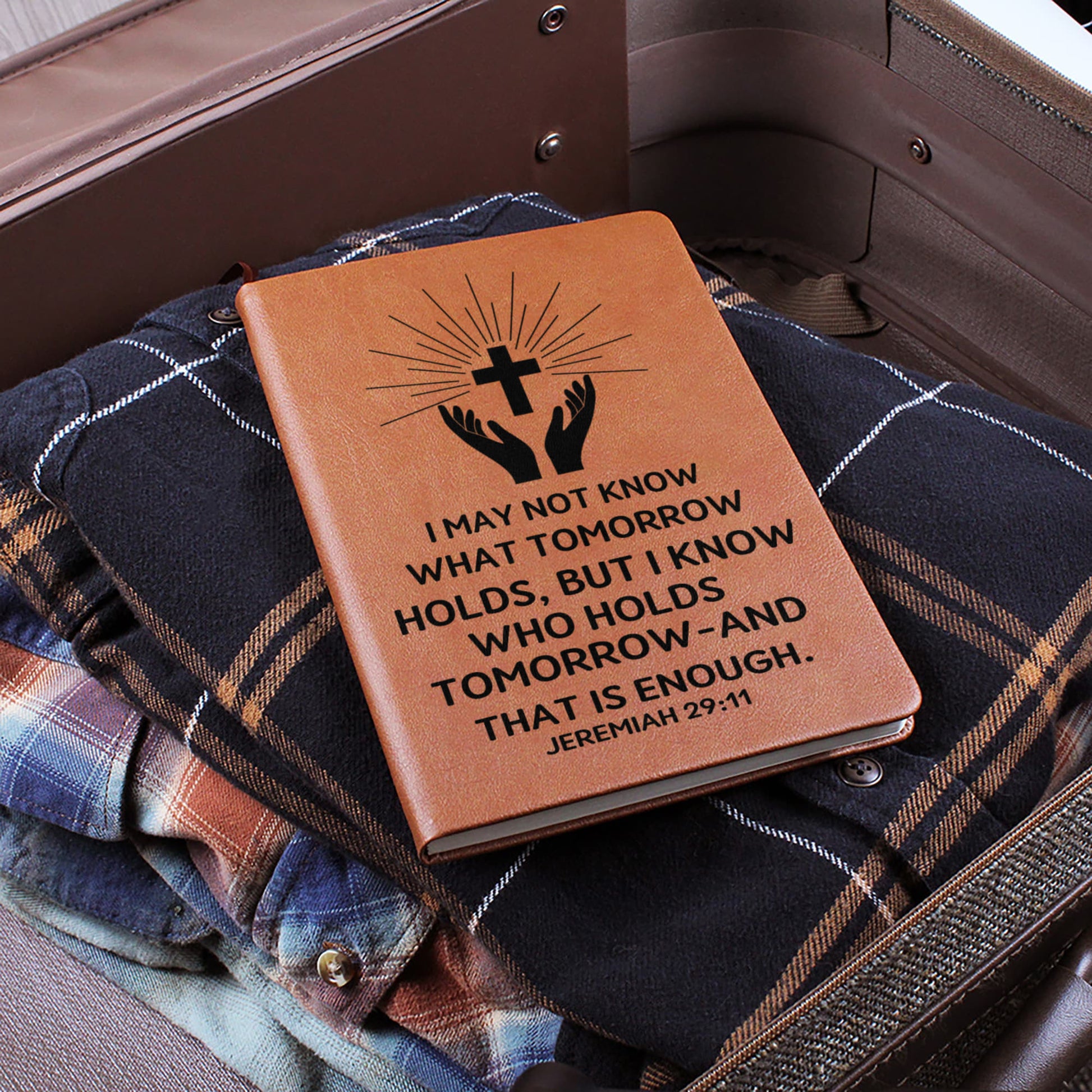 Graphic Leather Journal - I May Not Know What Tomorrow Holds - Jeremiah 29:11 NIV - The Shoppers Outlet