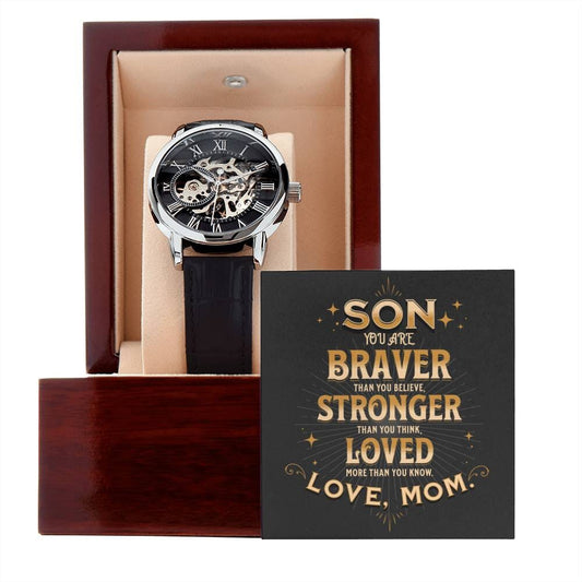 Son - Gift For Son - Son You Are Braver Than You Believe - Men's Openwork Watch - The Shoppers Outlet