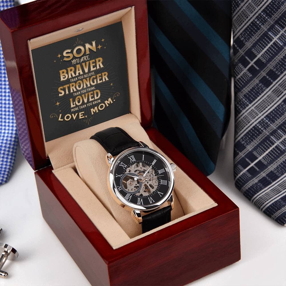 Gift For Son - Son You Are Braver Than You Believe - Men's Openwork Watch - The Shoppers Outlet
