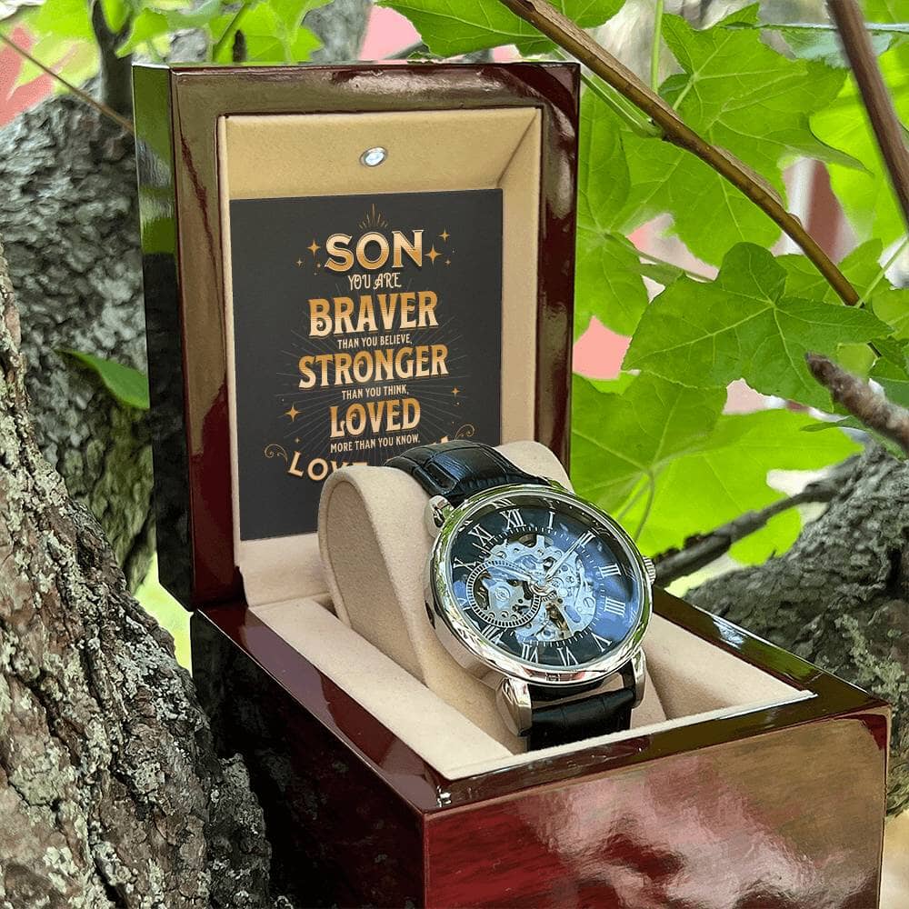 Gift For Son - Son You Are Braver Than You Believe - Men's Openwork Watch - The Shoppers Outlet