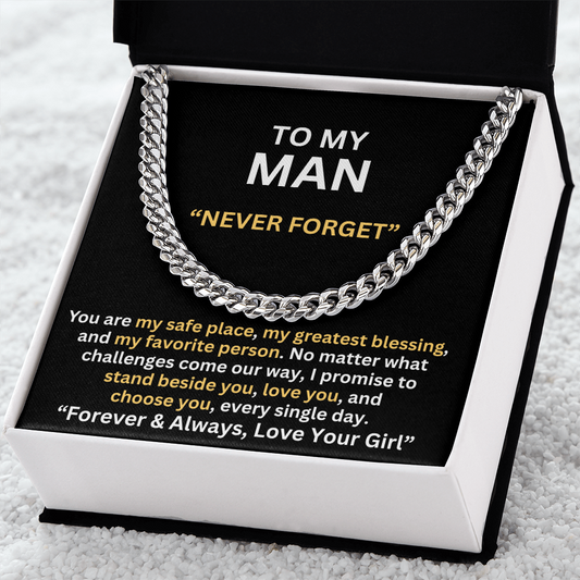 TO MY MAN - NEVER FORGET -ROMANTIC GIFT - CUBAN LINK CHAIN NECKLACES - The Shoppers Outlet