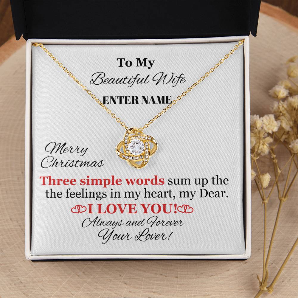 Gift For Wife - Three Simple Words - Personalized Message Card - Love Knot Necklace