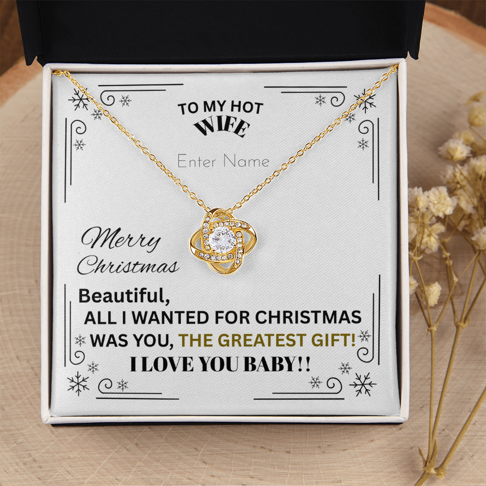 Gift For Wife - All I Wanted For Christmas - PERSONALIZED NAME MESSAGE CARD - Love Knot Necklace