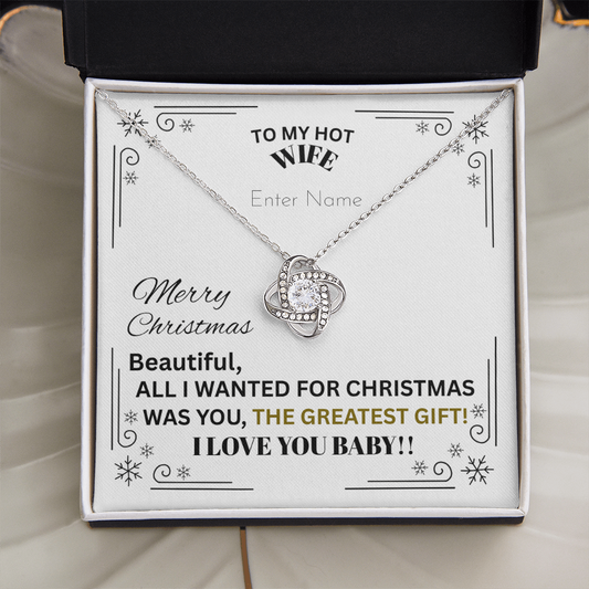 Gift For Wife - All I Wanted For Christmas - PERSONALIZED NAME MESSAGE CARD - Love Knot Necklace