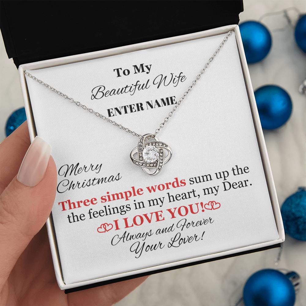 Gift For Wife - Three Simple Words - Personalized Message Card - Love Knot Necklace