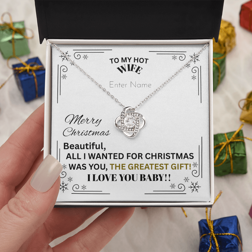 Gift For Wife - All I Wanted For Christmas - PERSONALIZED NAME MESSAGE CARD - Love Knot Necklace