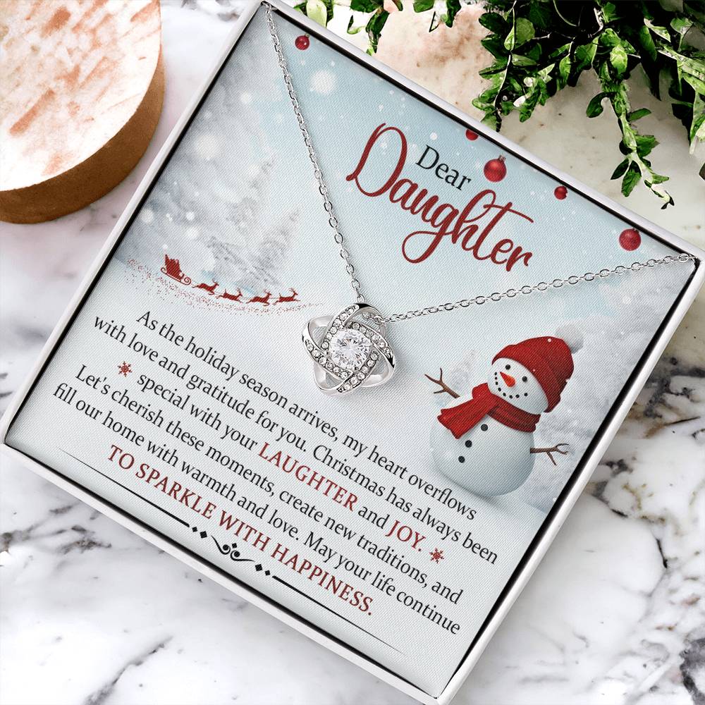 Daughter - My Heart Overflows With Love - Merry Christmas - Love Knot Necklaces - The Shoppers Outlet