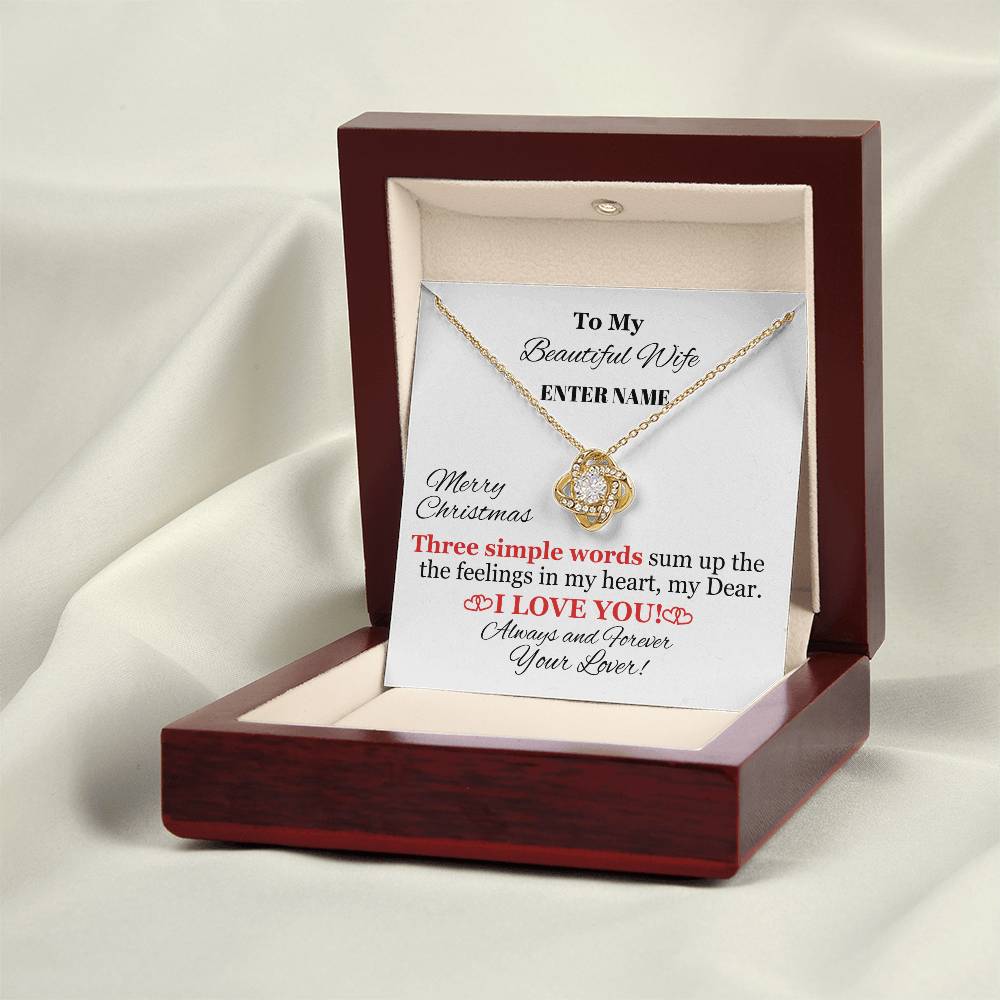 Gift For Wife - Three Simple Words - Personalized Message Card - Love Knot Necklace