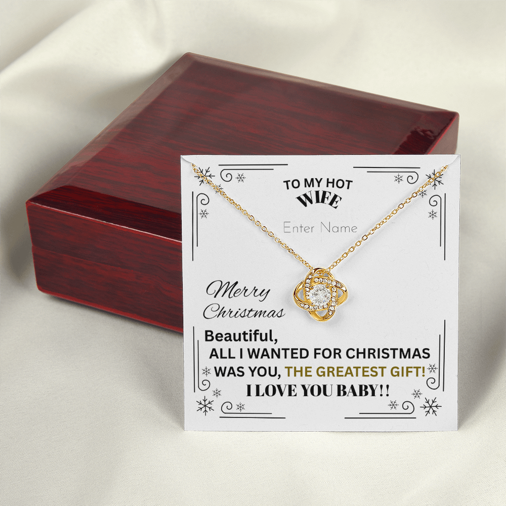 Gift For Wife - All I Wanted For Christmas - PERSONALIZED NAME MESSAGE CARD - Love Knot Necklace