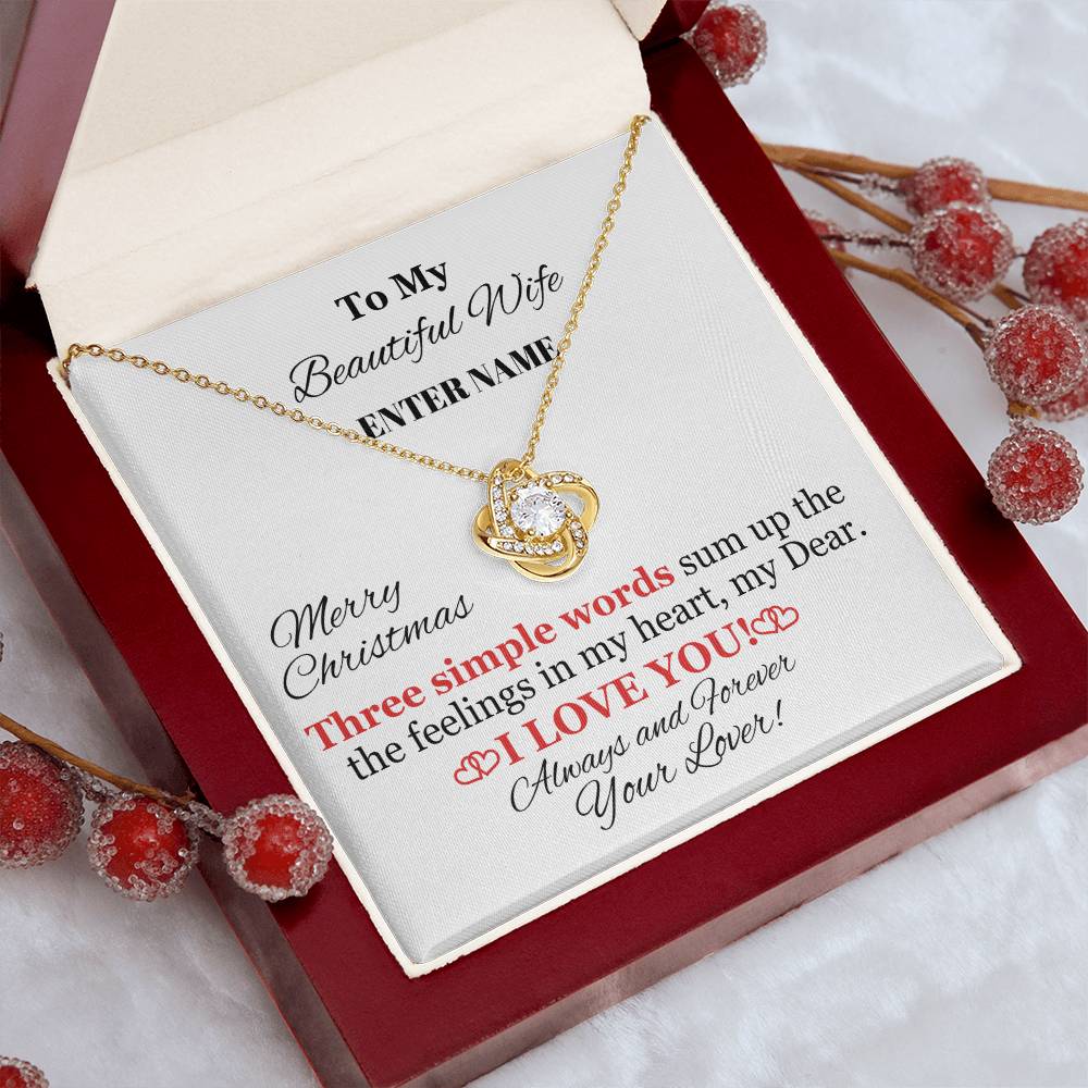 Gift For Wife - Three Simple Words - Personalized Message Card - Love Knot Necklace