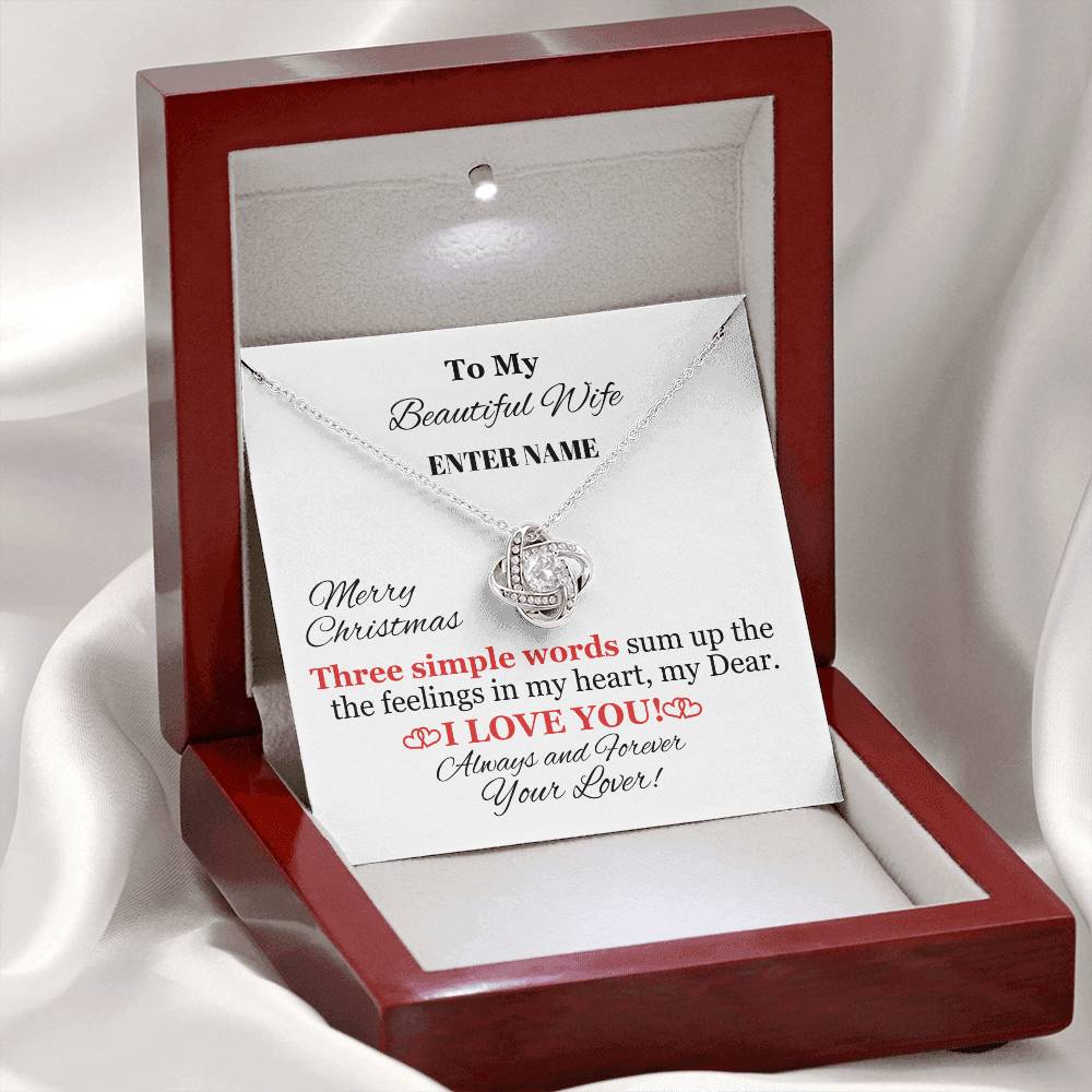 Gift For Wife - Three Simple Words - Personalized Message Card - Love Knot Necklace