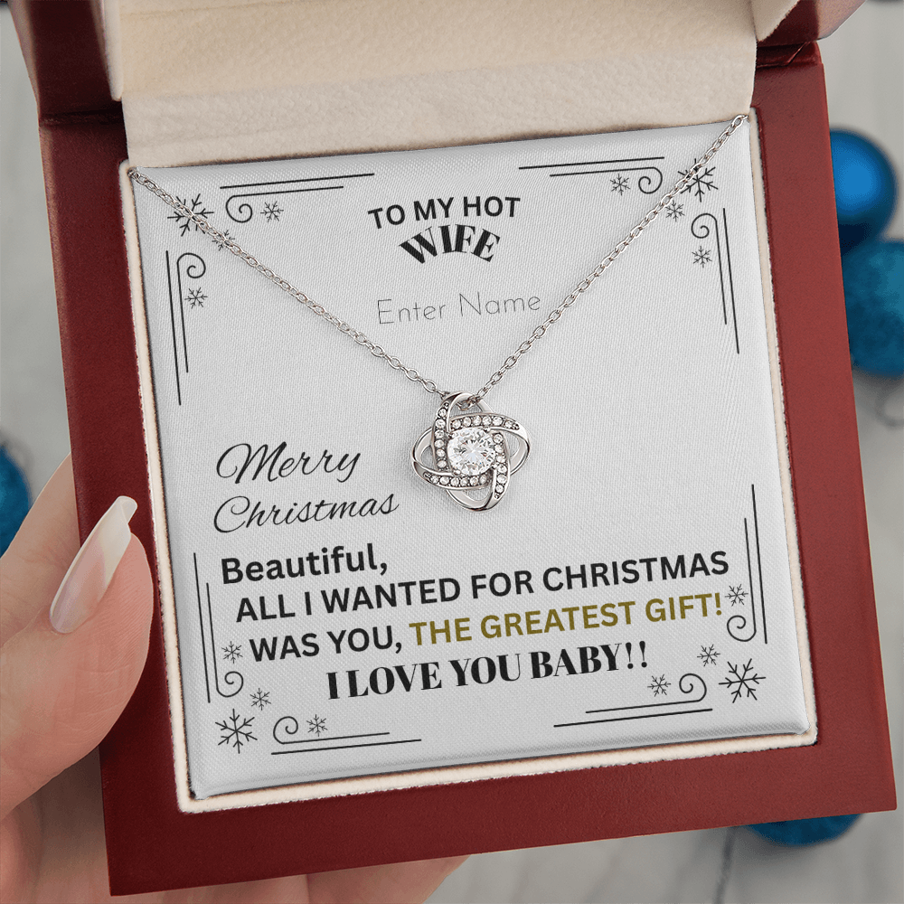 Gift For Wife - All I Wanted For Christmas - PERSONALIZED NAME MESSAGE CARD - Love Knot Necklace