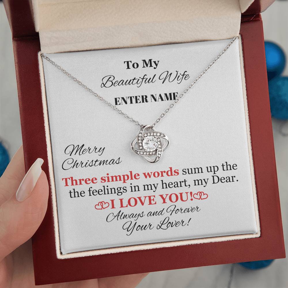 Gift For Wife - Three Simple Words - Personalized Message Card - Love Knot Necklace