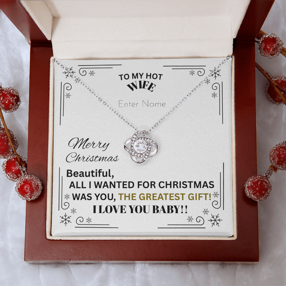 Gift For Wife - All I Wanted For Christmas - PERSONALIZED NAME MESSAGE CARD - Love Knot Necklace