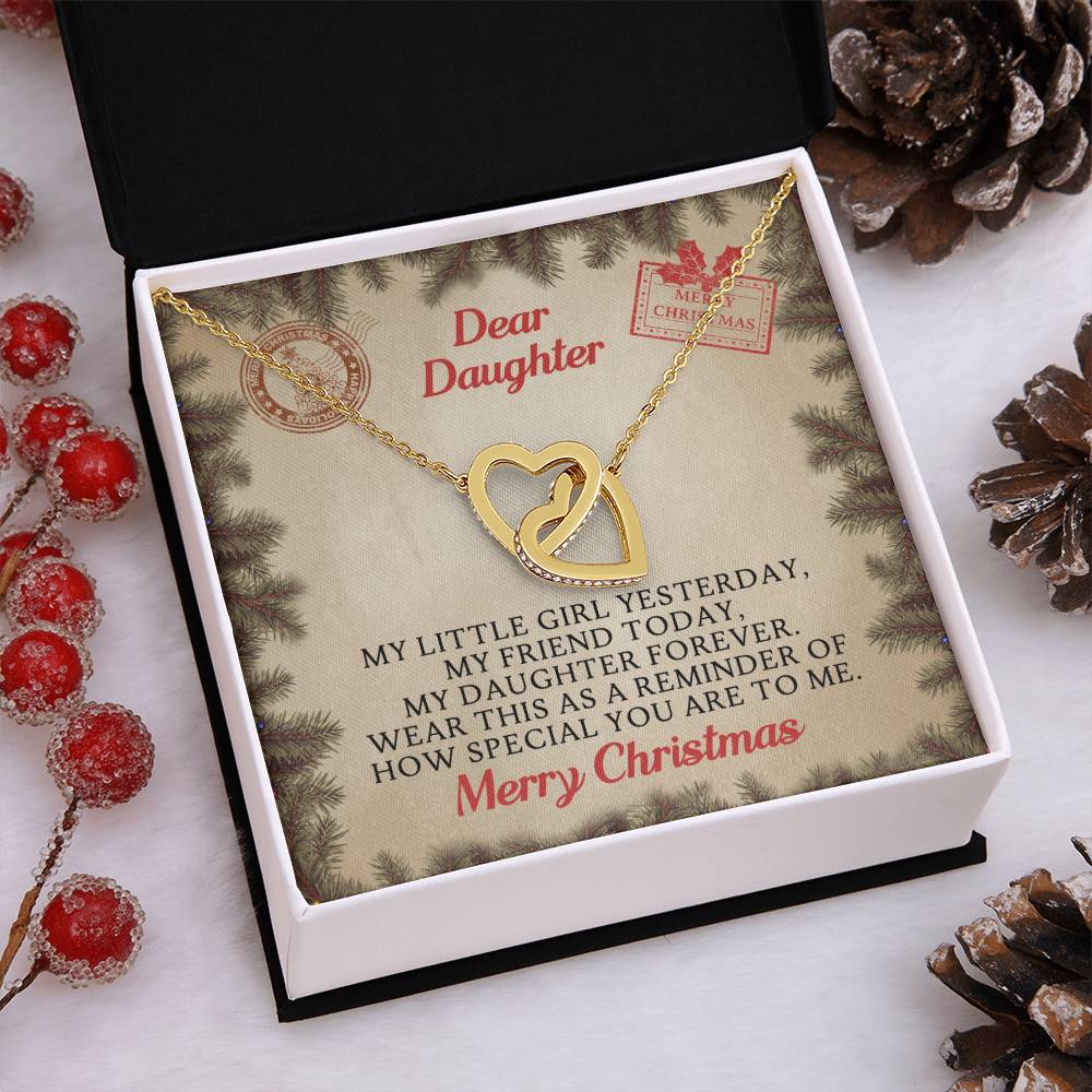 Daughter - My Little Girl Yesterday - Merry Christmas - Interlocking Hearts Necklace - The Shoppers Outlet