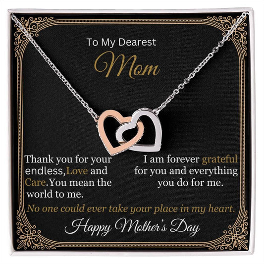 Mom - To My Dearest Mom - Thank You For Your Endless Love And Care - Happy Mother's Day - Interlocking Hearts Necklaces - The Shoppers Outlet