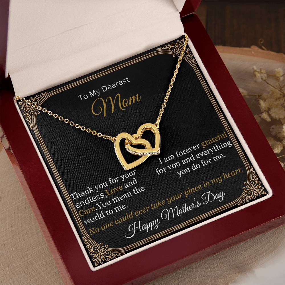 Mom - To My Dearest Mom - Thank You For Your Endless Love And Care - Happy Mother's Day - Interlocking Hearts Necklaces - The Shoppers Outlet